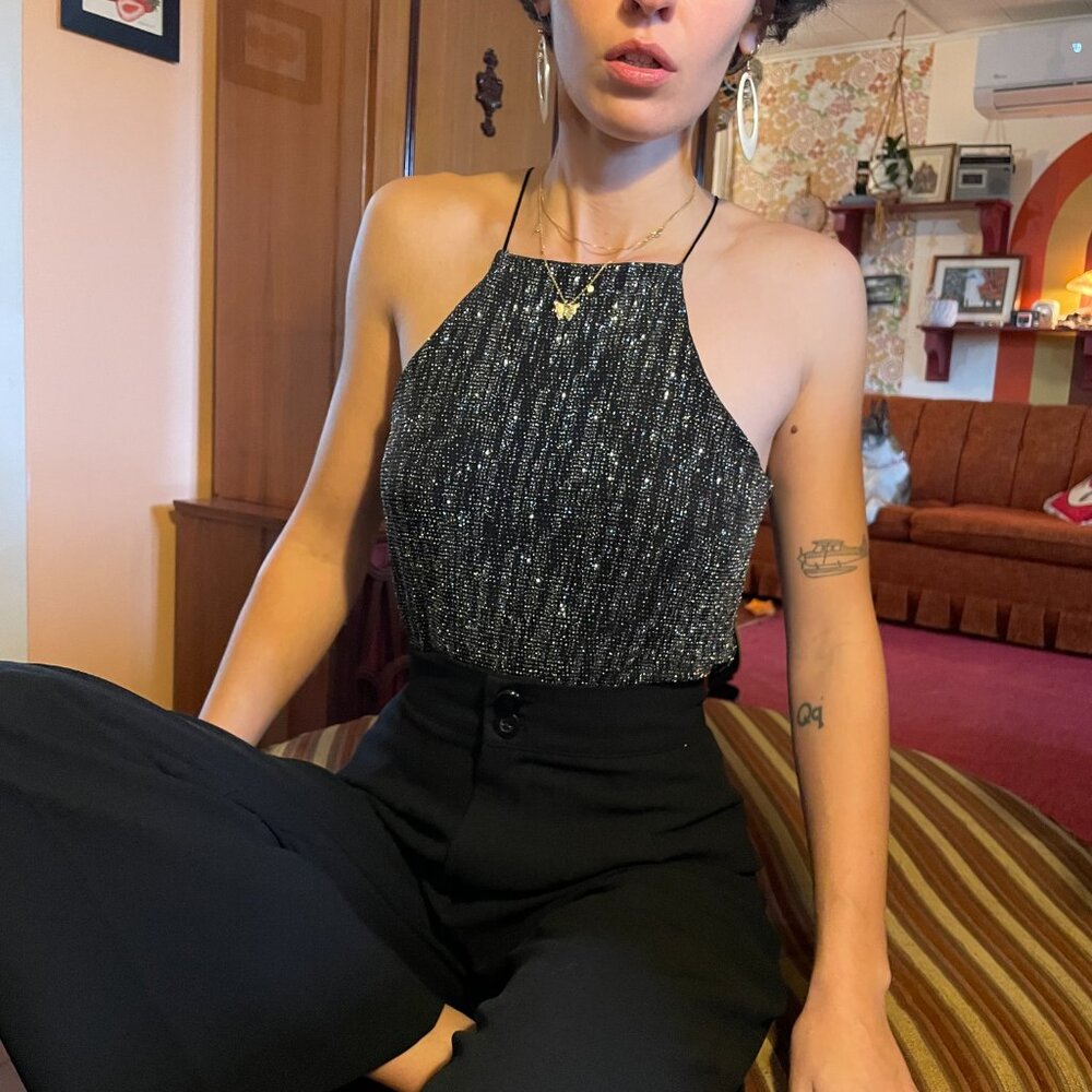 90s style NYE sparkly disco square neck tank top!